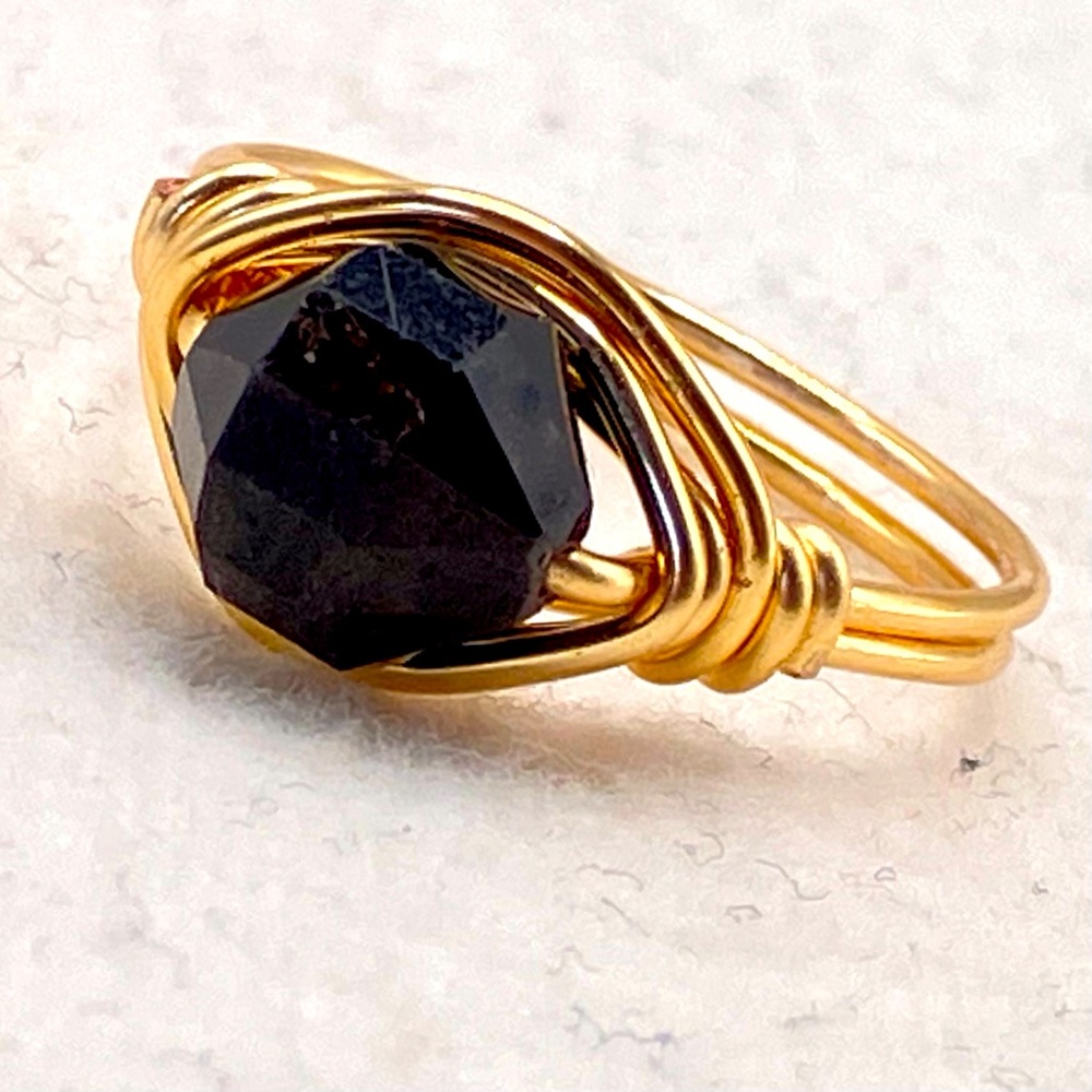 Wire wrapped Garnet Gemstone Ring  - Custom Sizes - Unisex